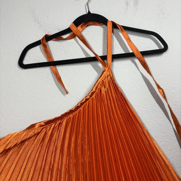 Sunfere Size Large Novia Halter Neck Pleated Maxi Dress Burnt Orange Sleeveless - Picture 3 of 9